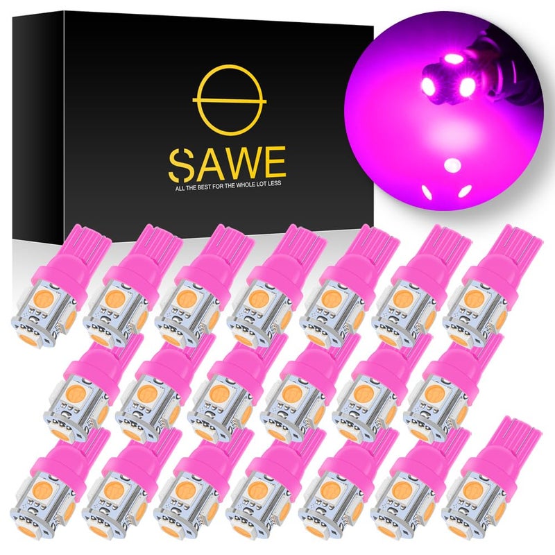 SAWE - 168 194 2825 T10 W5W 5050 5-SMD LED License Plate Dome Map Lights Bulbs (20 pieces) (Pink/Purple) - Image 1